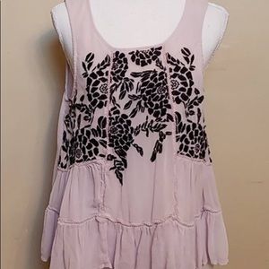 Anthropologie Floreat embroidered, ruffle tank
